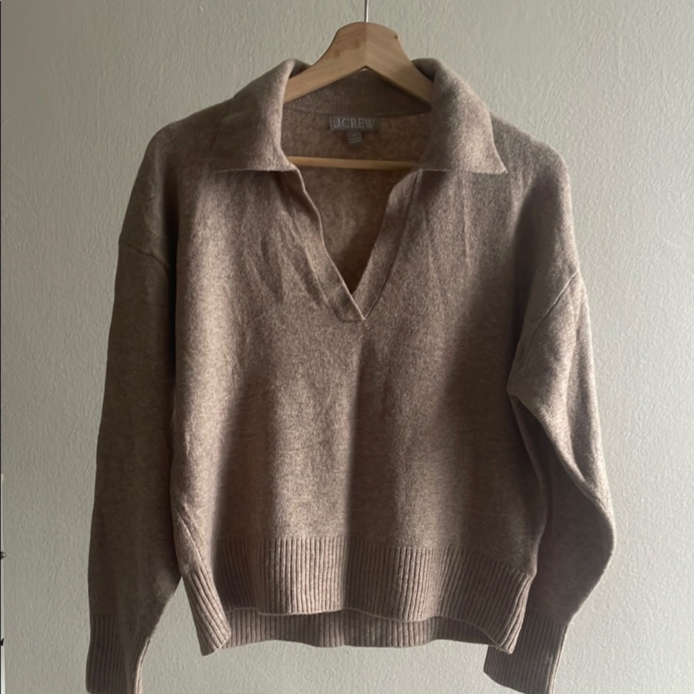 J. Crew Cream V-Neck Sweater with Relaxed Fit